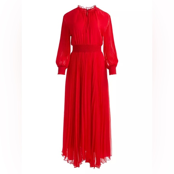 Alice + Olivia Vernia Blouson Sleeve Pleated Ruby Red Maxi Dress - Picture 3 of 4